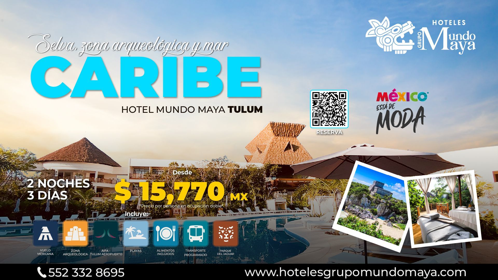 Tipo de habitación: 
•	Habitación Deluxe Doble.
•	Habitación Deluxe King.
Fecha limite de viaje:
30 Noviembre 2025.
Estadía mínima:
4 noches consecutivas.
Términos y condiciones:
•	Haz tu reserva en las fechas (7,8,9, 28 y 29 de julio) (20 y 21 de agosto).
•	Reserva mínima con 15 días de anticipación.
•	Hospedaje gratuito aplicable en la cuarta noche.
•	Promoción exclusiva en reservas en línea (pagina web oficial) o vía Call center.
•	Sujeto a disponibilidad
•	No acumulable con otras promociones, descuentos o beneficios.
•	Promoción no reembolsable, una vez confirmada la reserva.
•	Válido para llegadas únicamente de lunes a jueves.
•	Máximo 2 habitaciones por cupón.
•	Los cambios y cancelaciones estarán sujetas a las políticas de cada hotel participante.
•	No aplica en temporada alta: Días festivos, puentes y vacaciones de invierno.
Canal exclusivo de reserva: 
• Página web: https://www.hotelesgafsacomm.com
• Call center: 55 4440 0662
