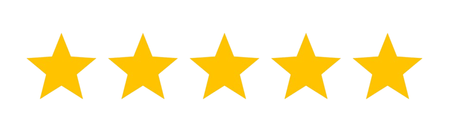 A row of five yellow stars on a white background.