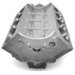 A close up of a metal object on a white background.