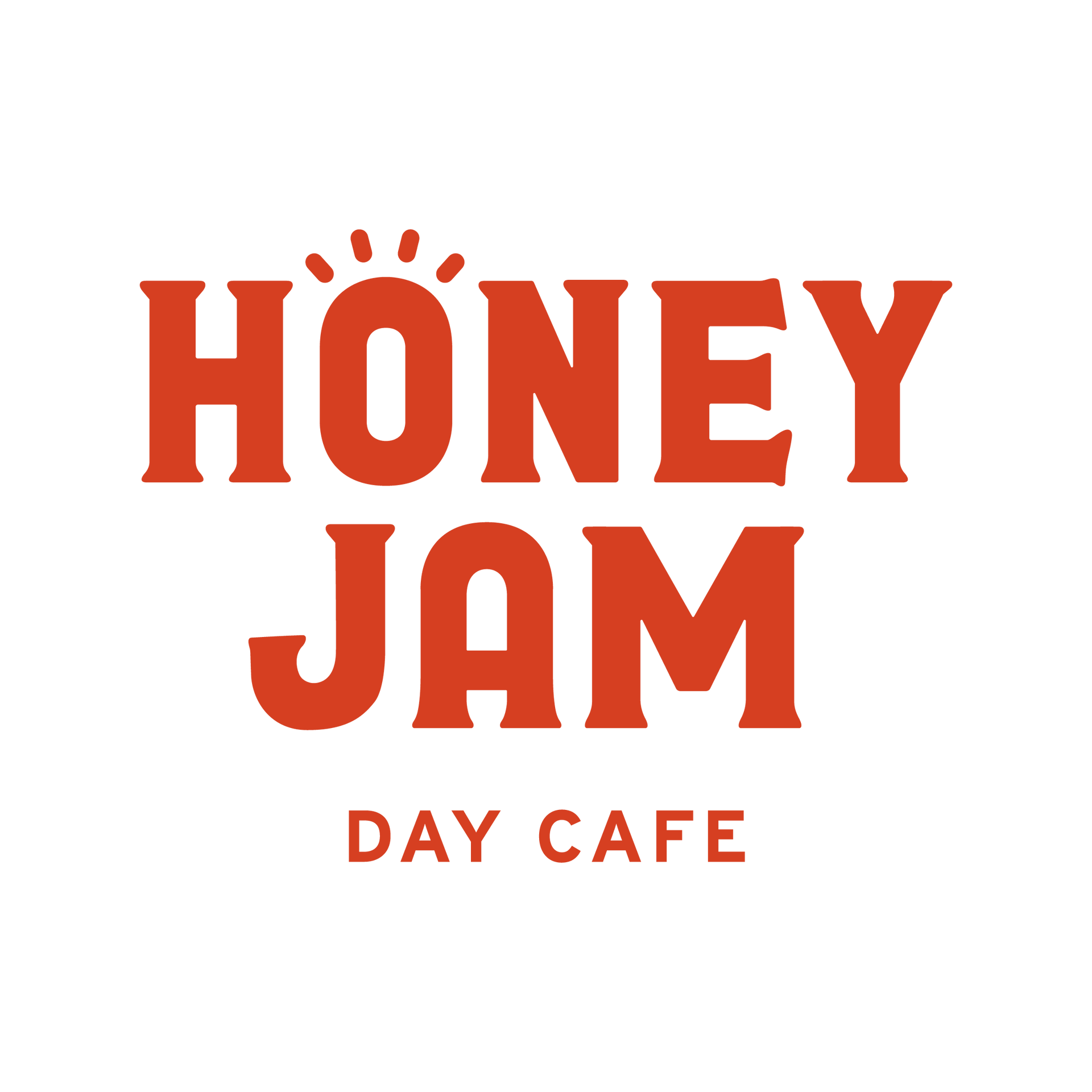 Honey Jam Day Cafe logo in orange on a white background.