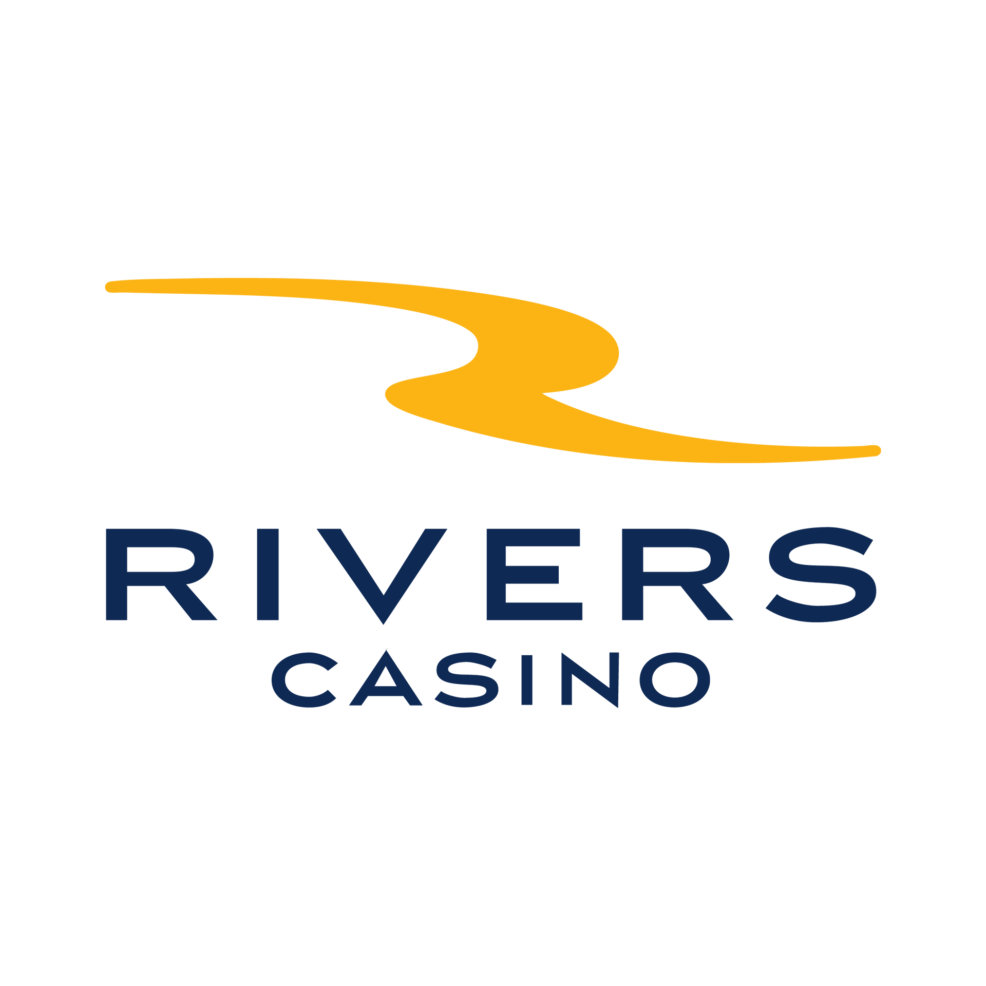 Rivers Casino logo: Gold river symbol above navy text 