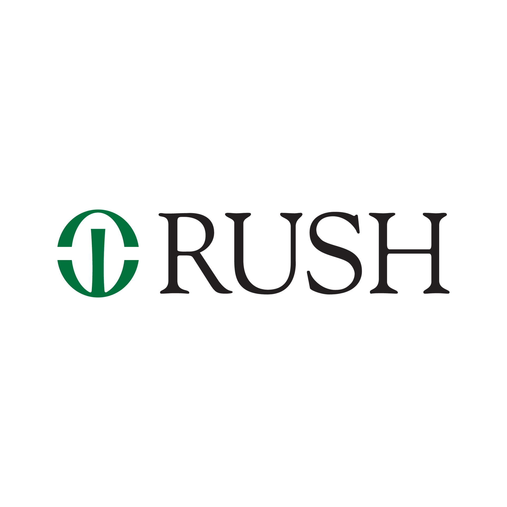 Logo for Rush University Medical Center: green circle with a stylized 