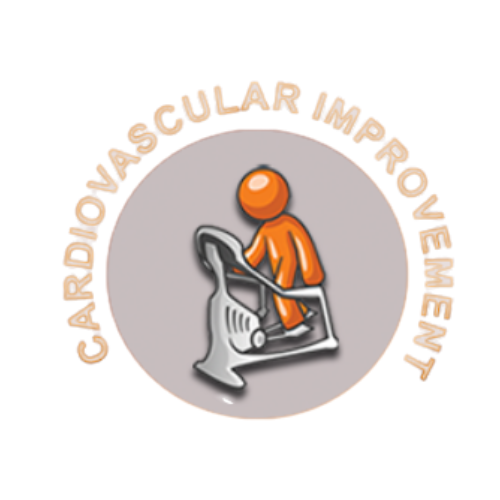A logo for cardiovascular improvement with a man on a treadmill