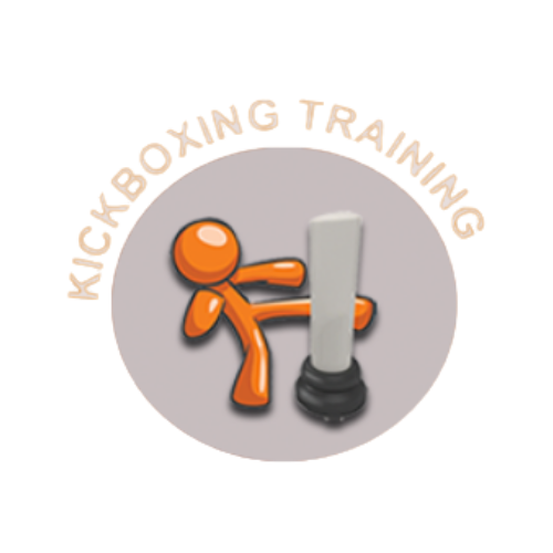 A logo for kickboxing training with an orange stick figure