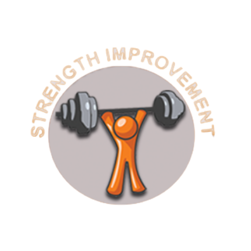 A logo for strength improvement shows a man lifting a barbell