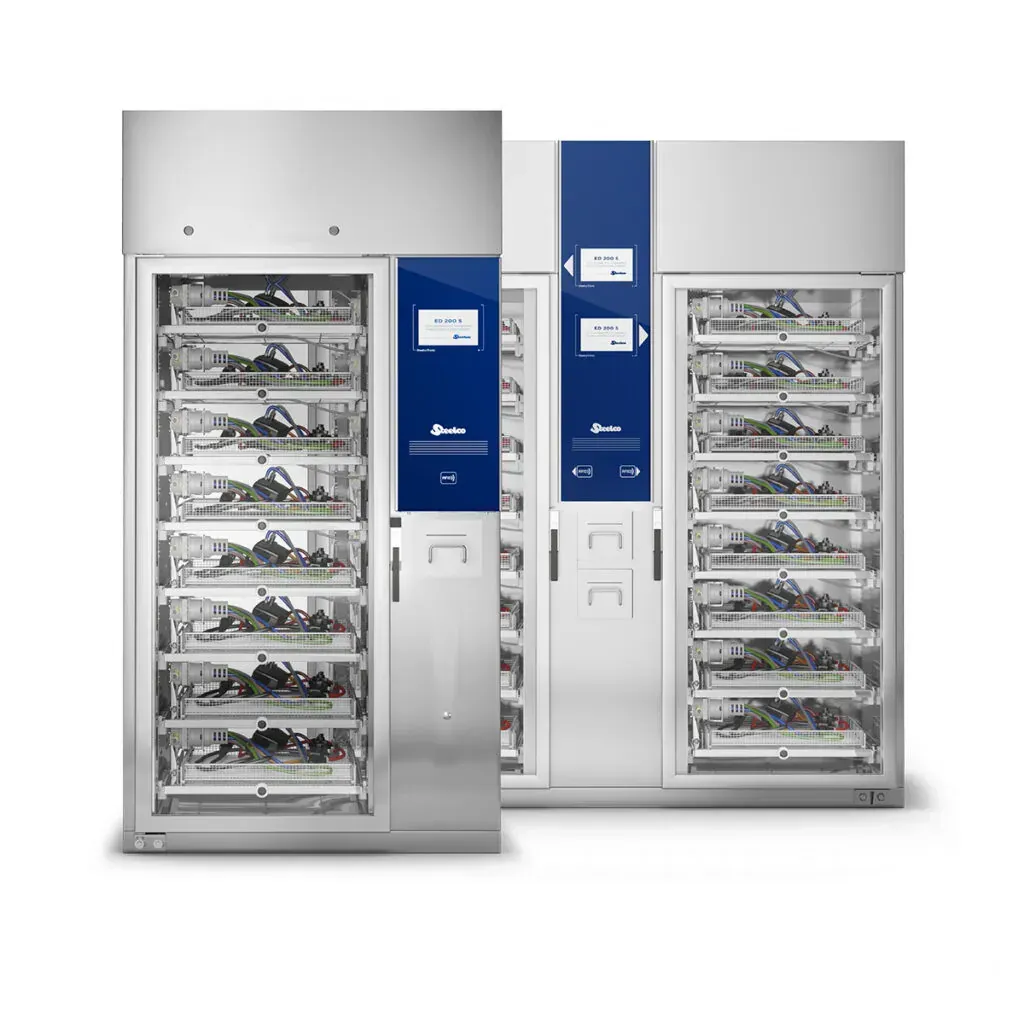 Drying and storage cabinets for flexible endoscopes with OCS system and traceability - horizontal storage