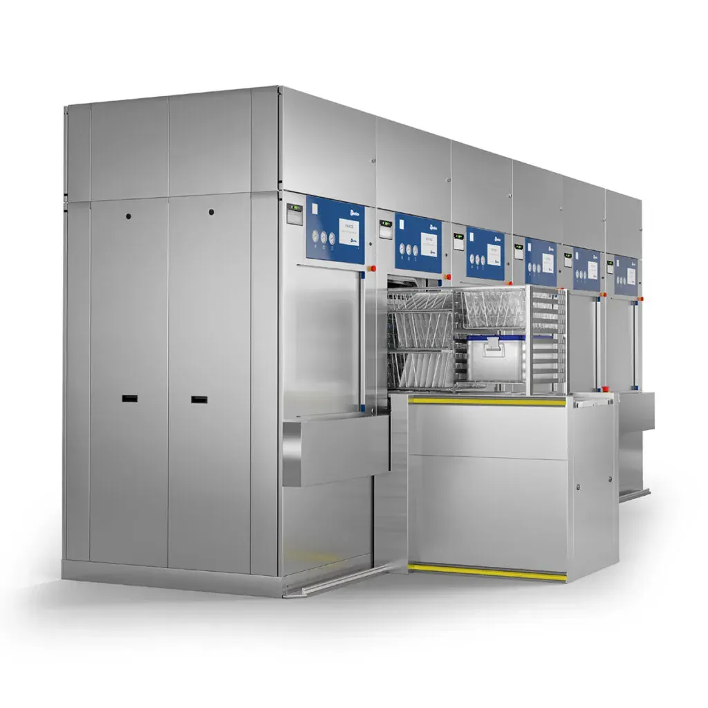 Steelco ATS Automatic Transfer System. Automatic Loading, Unloading and Transport System for steam sterilisers