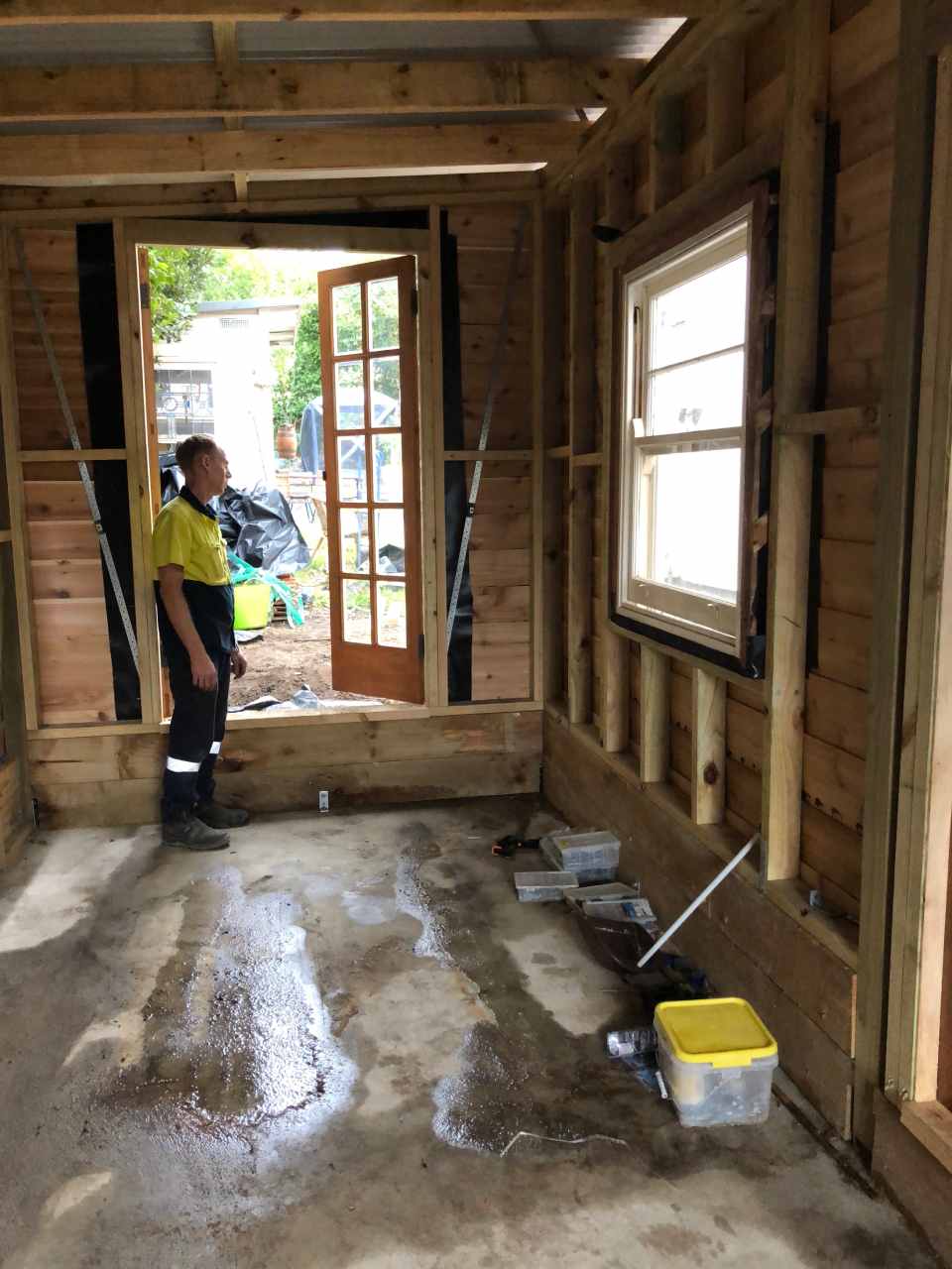 contractor looking at the window