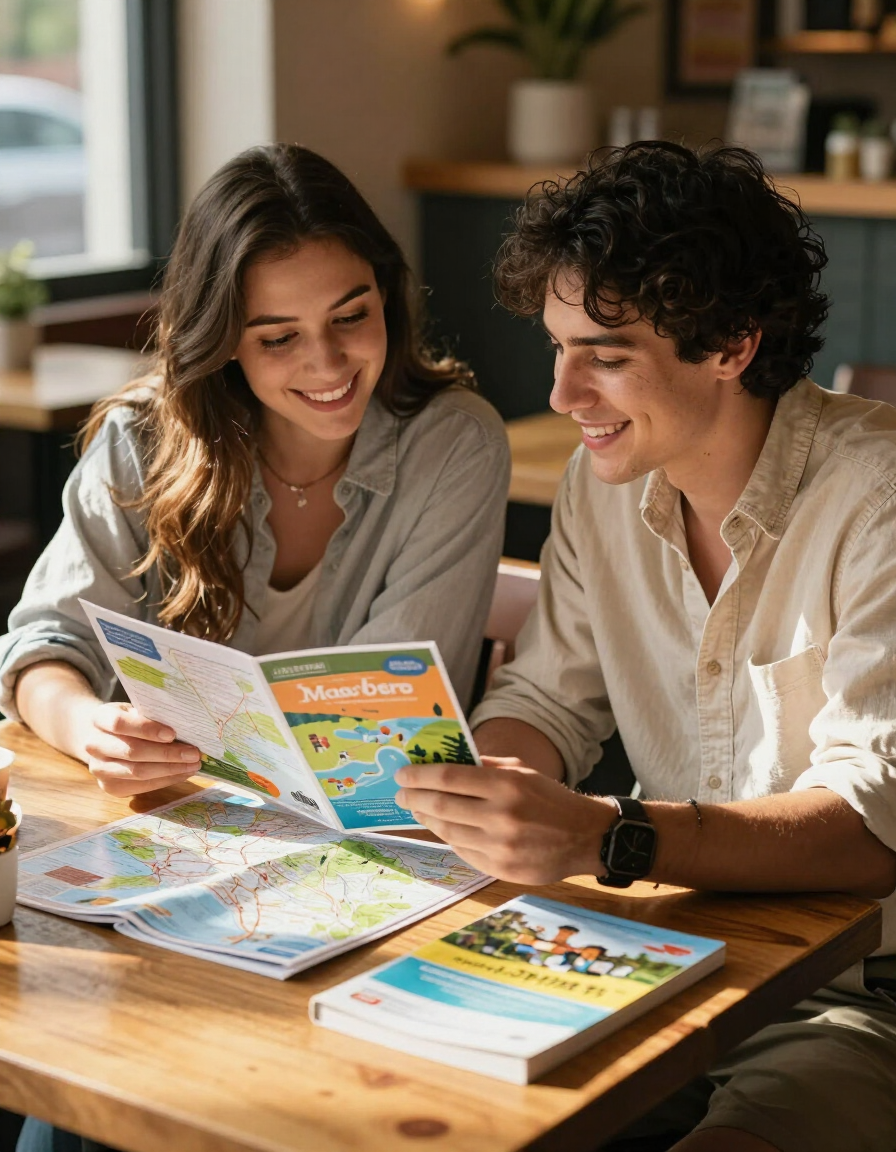 Friends reviewing travel plans together