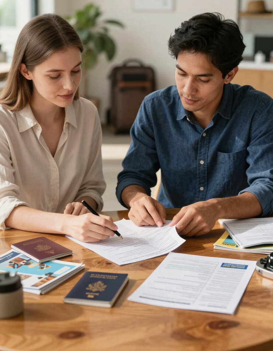 Travel advisors reviewing trip plans together