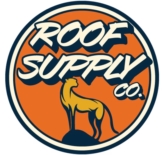 A logo for roof supply co. with a cheetah in the center