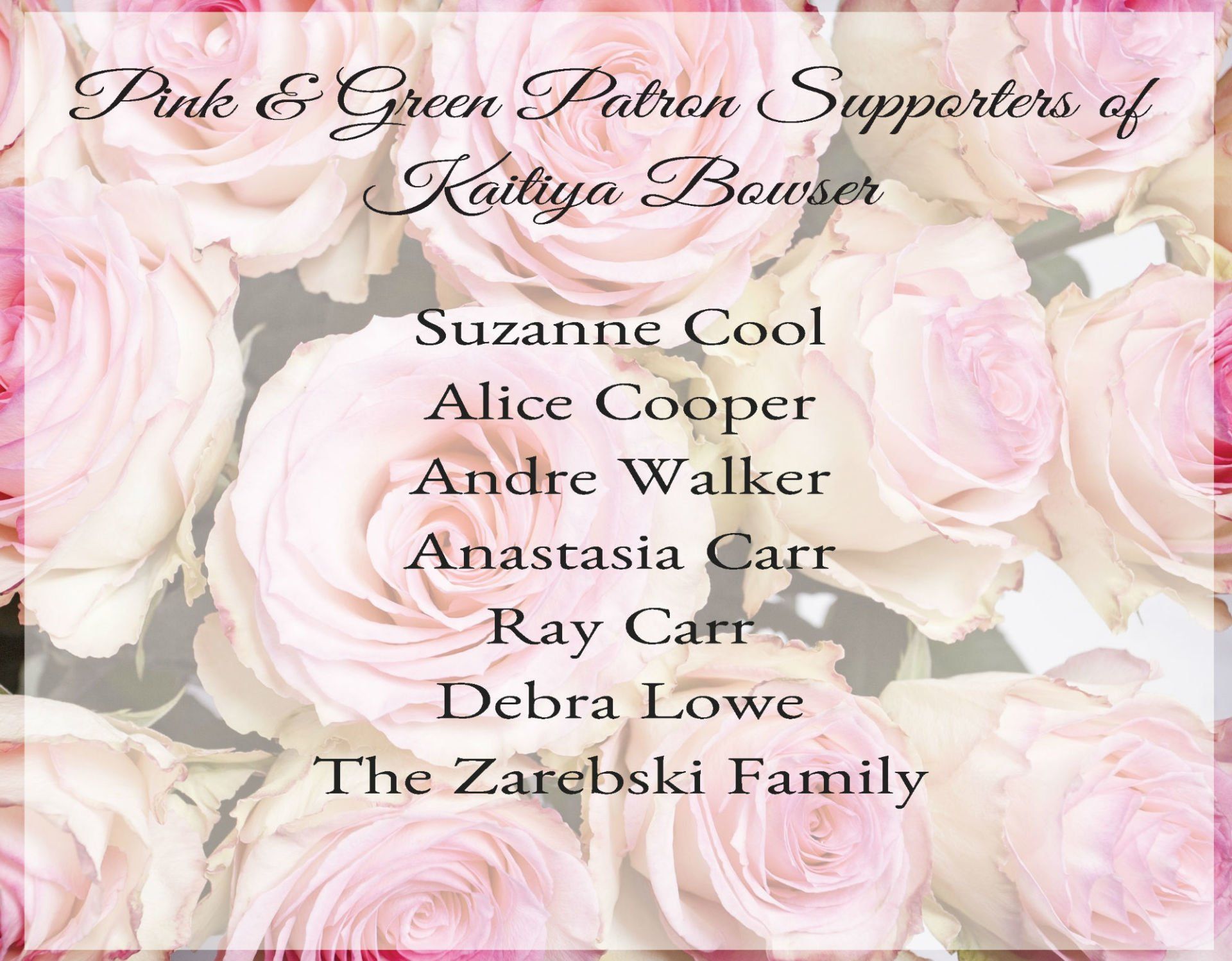 a picture of pink and green patron supporters of kathya bowser