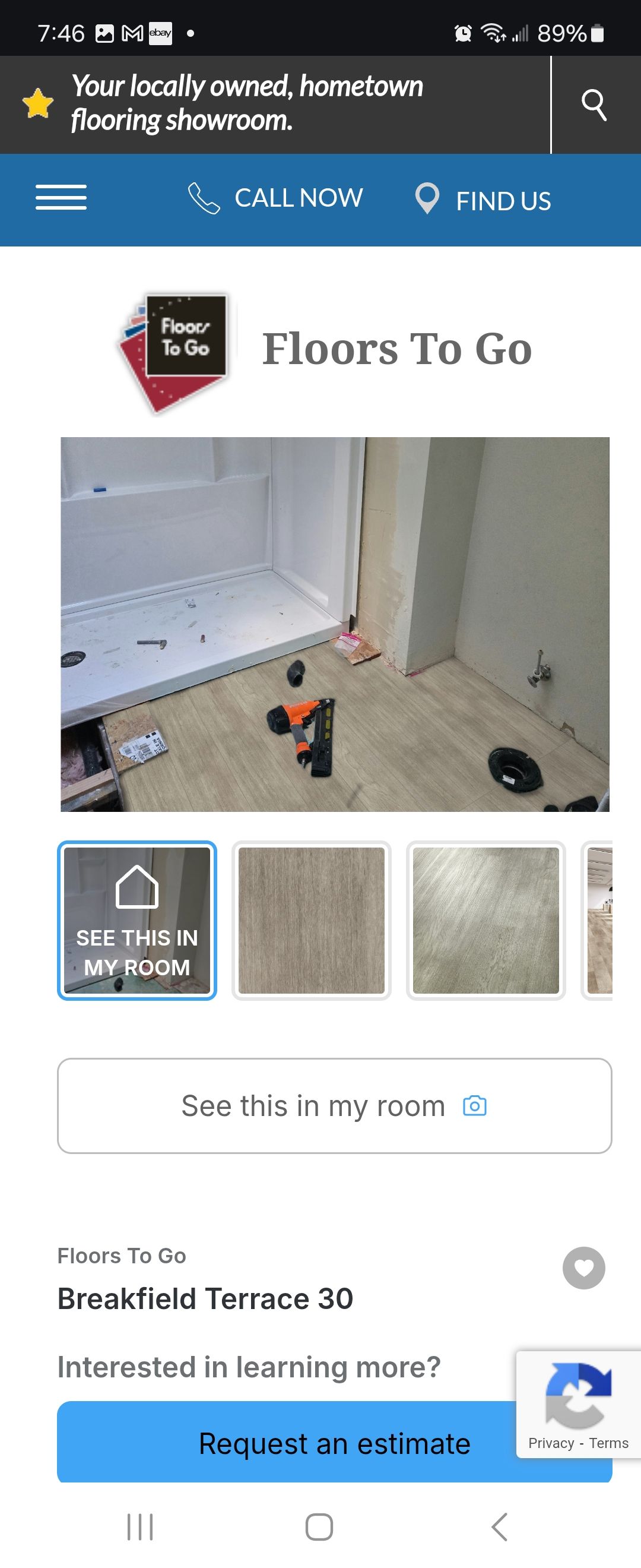 Screenshot of a real estate listing page showing a beige room and text for “Floros To Go” and a rental price.