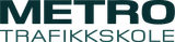 METRO Trafikkskole-logo i mørk blågrønn og grå tekst på hvit bakgrunn