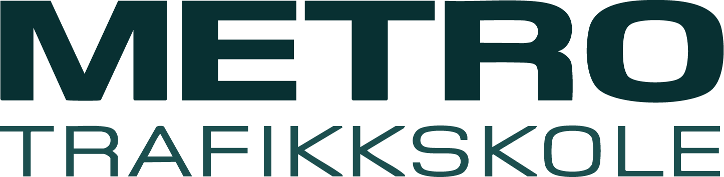 METRO Trafikkskole-logo i mørk blågrønn og grå tekst på hvit bakgrunn
