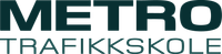 METRO Trafikkskole-logo i mørk blågrønn og grå tekst på hvit bakgrunn