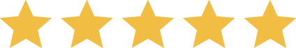 Fem gullstjerner på rad på hvit bakgrunn