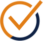 Blue and orange checkmark logo inside a circle