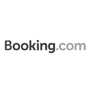 El logotipo de Booking.com en texto gris oscuro sobre un fondo cuadrado blanco.