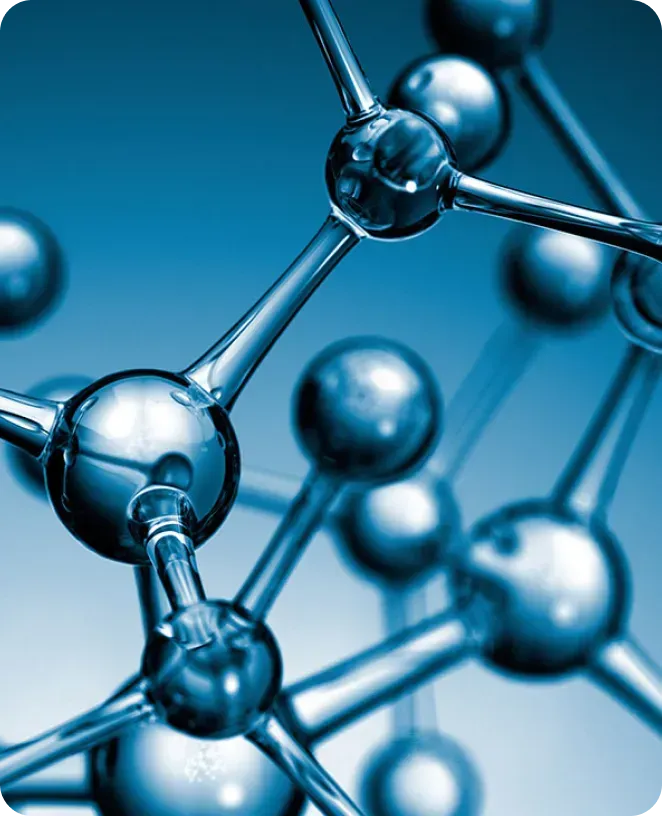 A close up of a molecular structure on a blue background