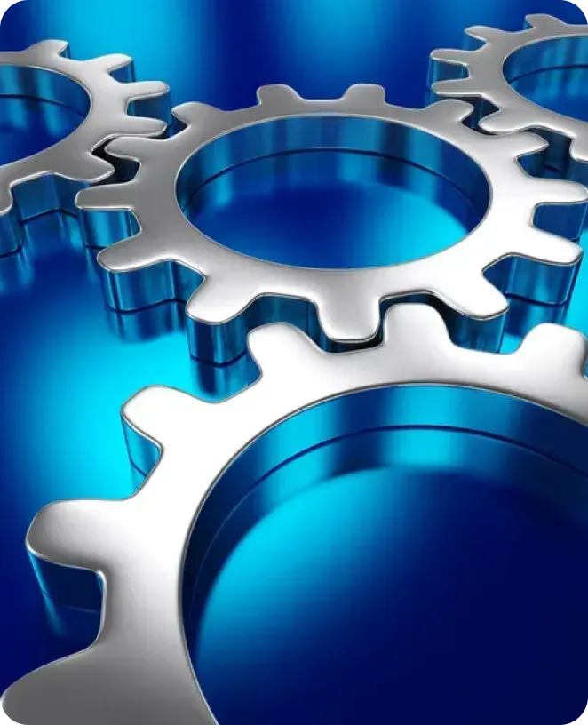A close up of gears on a blue background