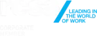 A blue and white logo that says `` leading in the world of work ''.
