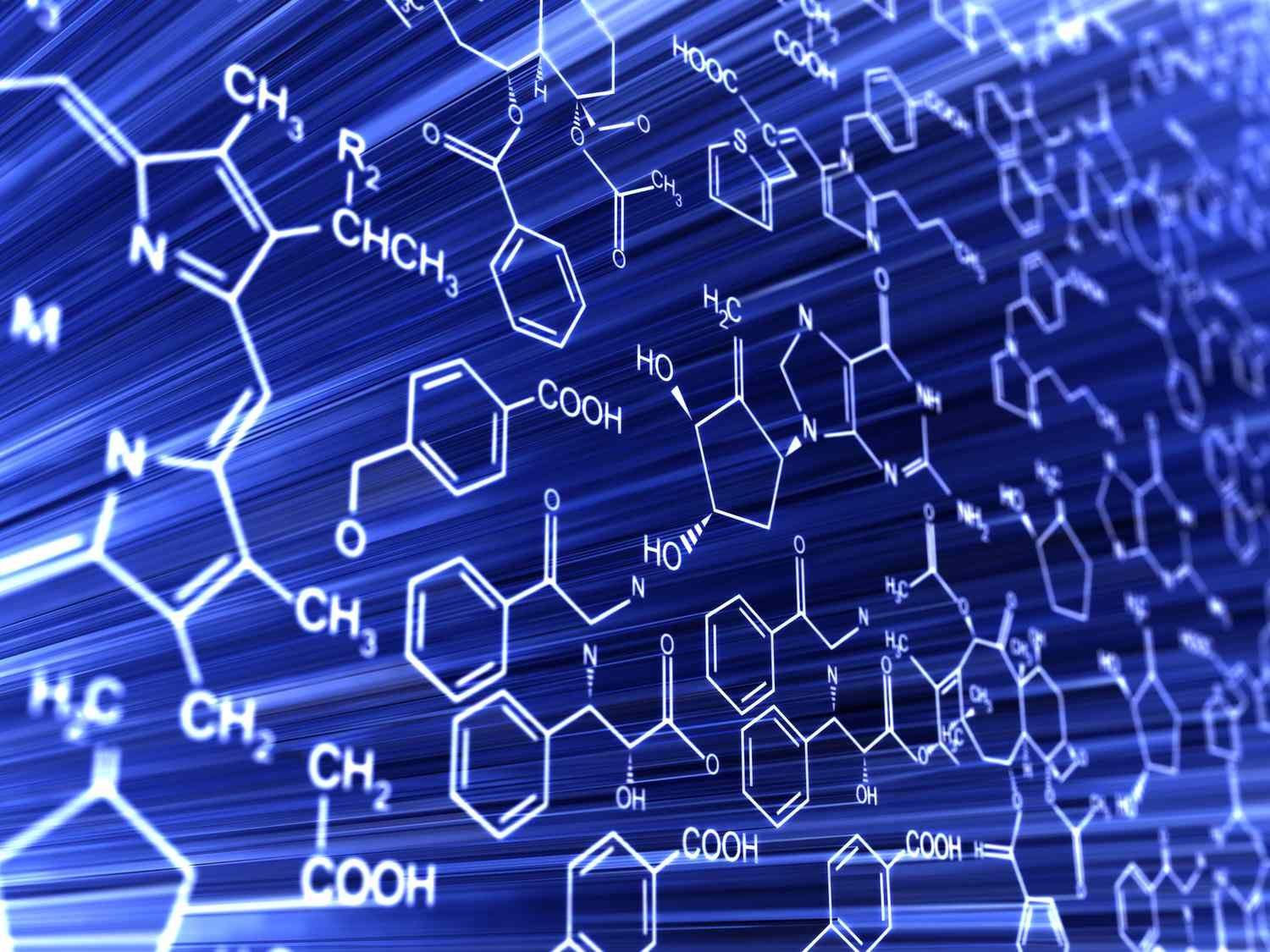 A blue background with chemical formulas on it