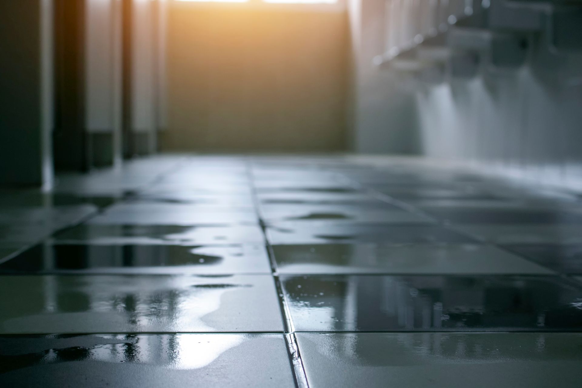 wet tiled floor