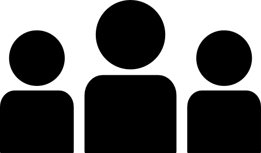 A group of three people standing next to each other on a white background.