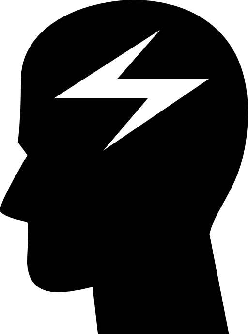 A silhouette of a person 's head with a lightning bolt on it.
