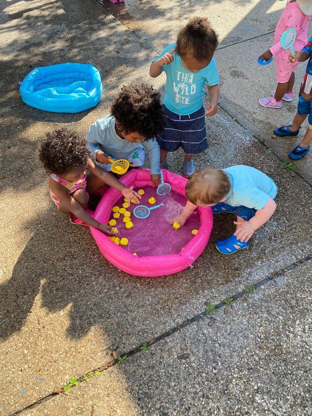 A group of children are playing in a pool of water.