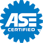 The logo for ase certified is a blue gear.