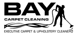 BAY Carpet Cleaning logo with black text and a silhouette of a cleaner holding a hose