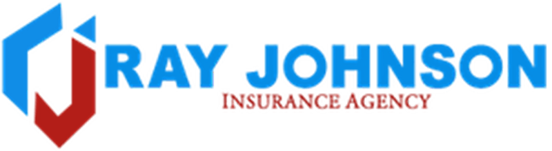 The logo for ray johnson insurance agency is blue and red