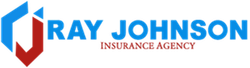 The logo for ray johnson insurance agency is blue and red