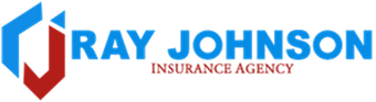 The logo for ray johnson insurance agency is blue and red