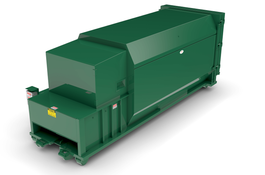 Green commercial waste compactor.