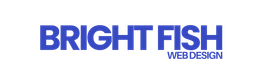 A blue logo for bright fish web design on a white background