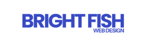 A blue logo for bright fish web design on a white background
