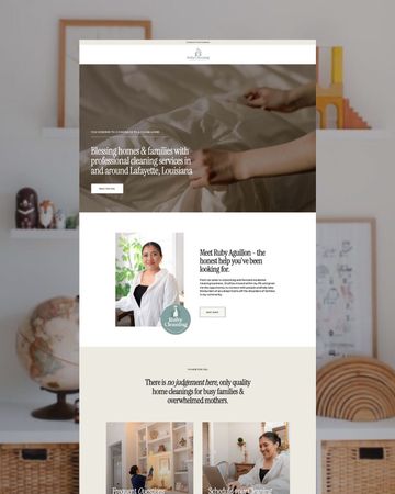 A screenshot of a website showing a woman sitting on a bed.