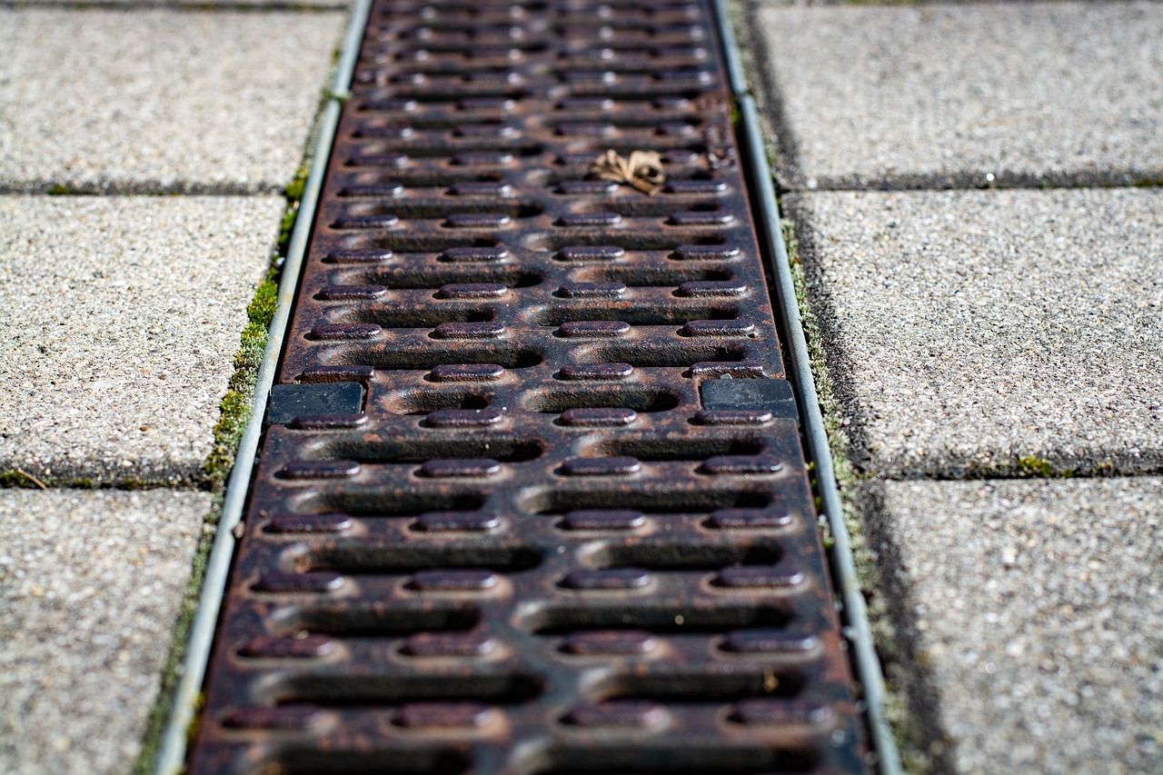 a box drain installed in a walkway