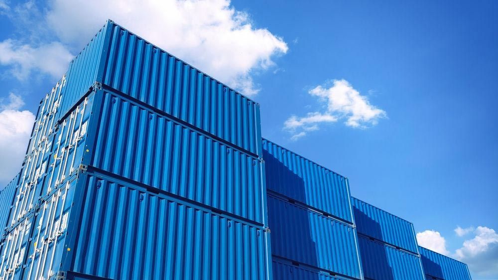 Stack Of Blue Shipping Containers