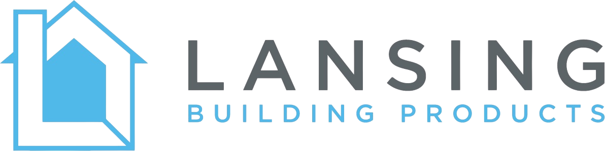 Logo for Lansing Building Products: a blue house graphic with the company name in gray text.