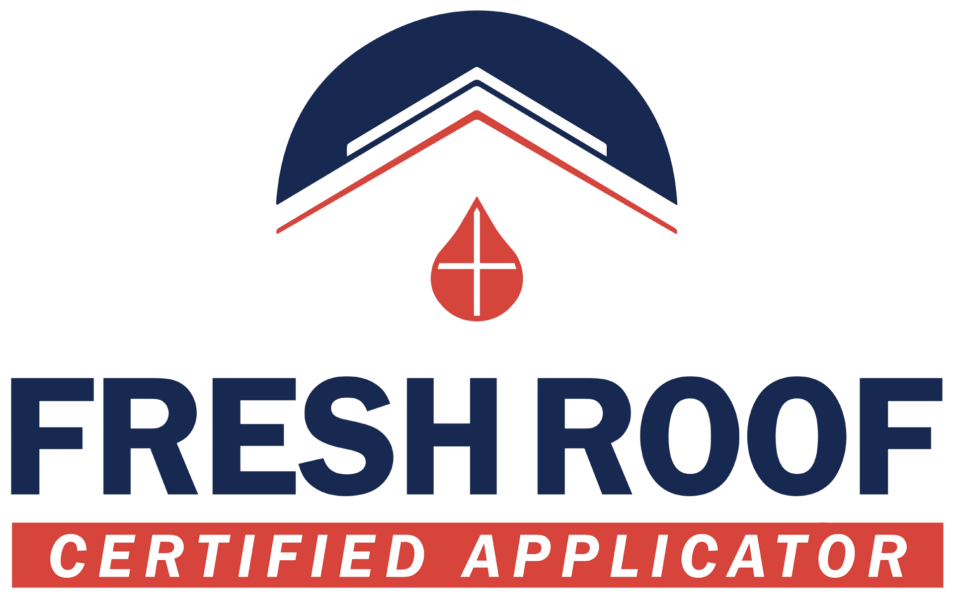 Logo for Fresh Roof, a certified roofing applicator. Features roof graphic in blue, white, and red, with text.