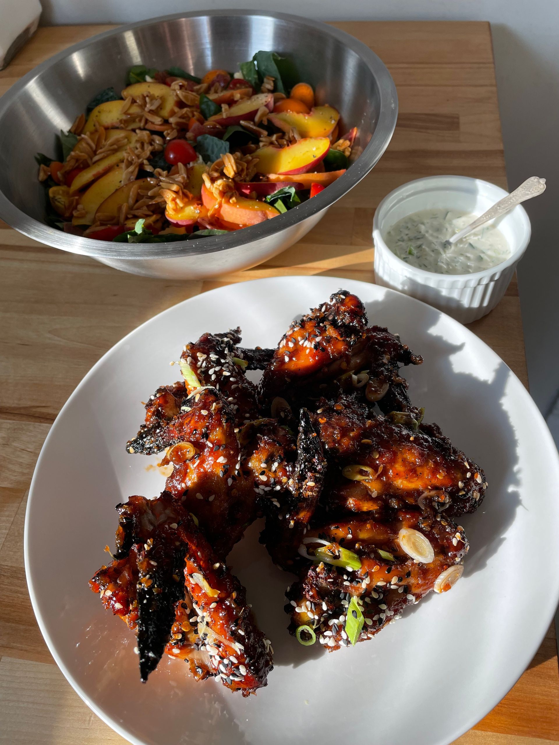 chicken wings and salad