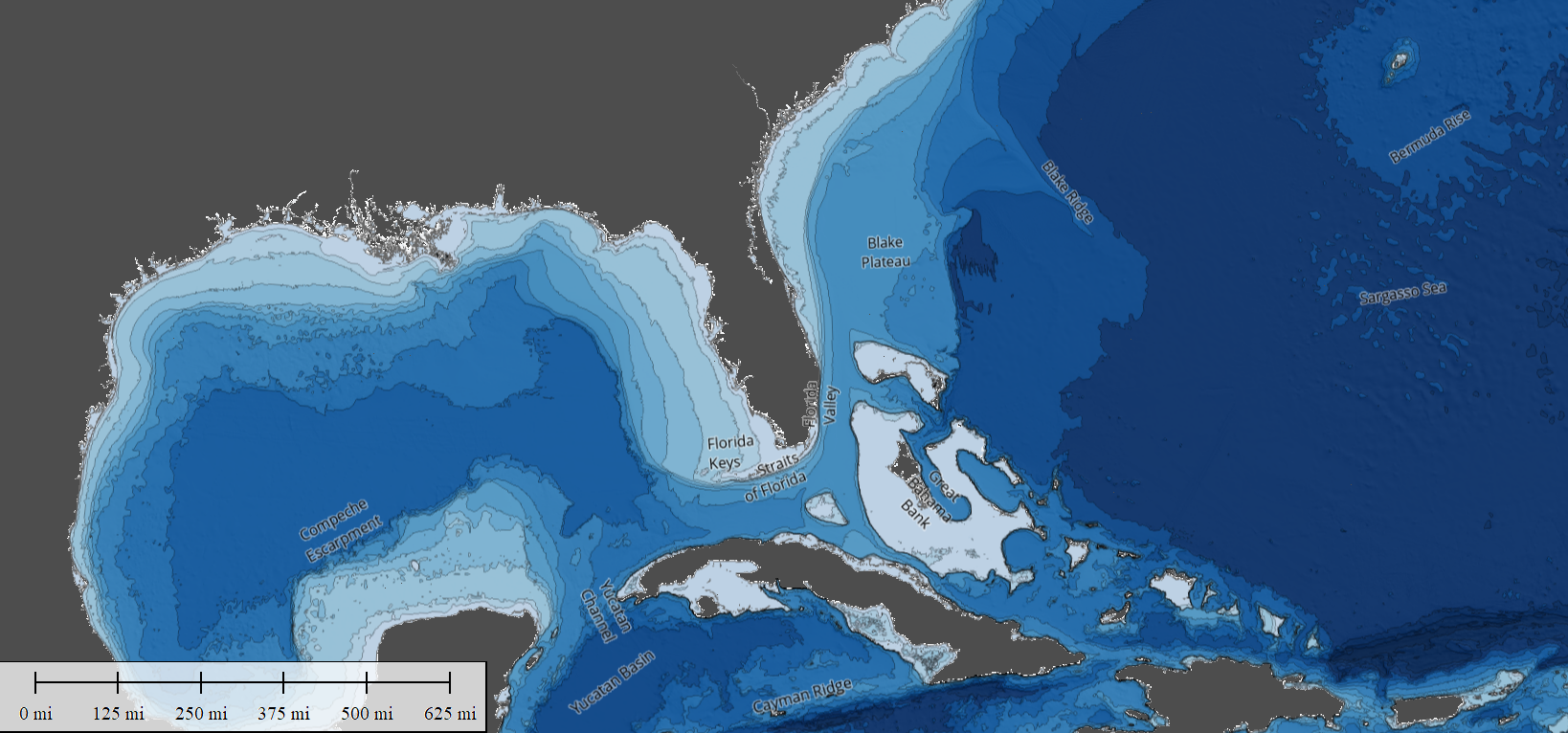 Hydrographic survey bathymetric map showing the coastal regions of Florida.