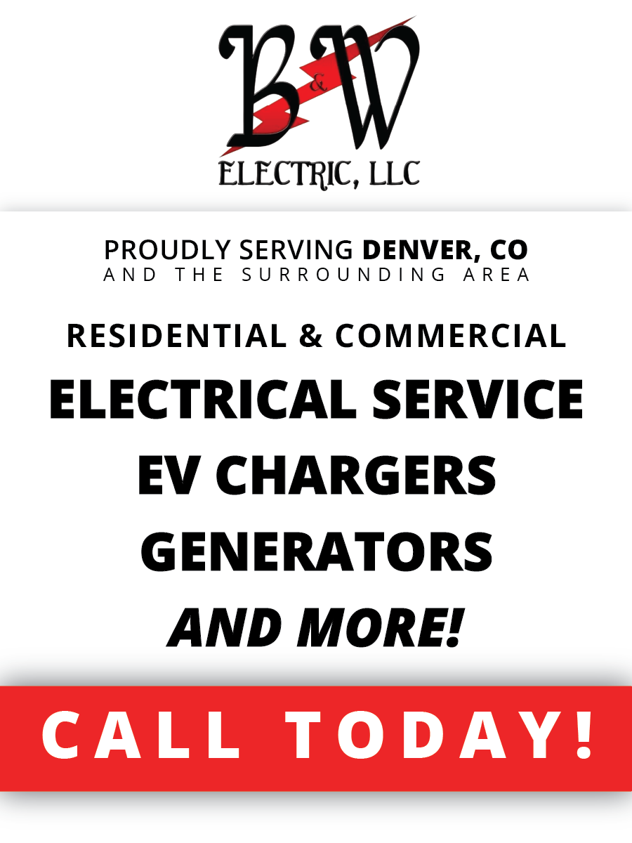 A flyer for bw electric llc is advertising electrical service for ev chargers and generators.