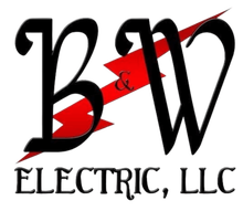 A black and red logo for b & w electric llc