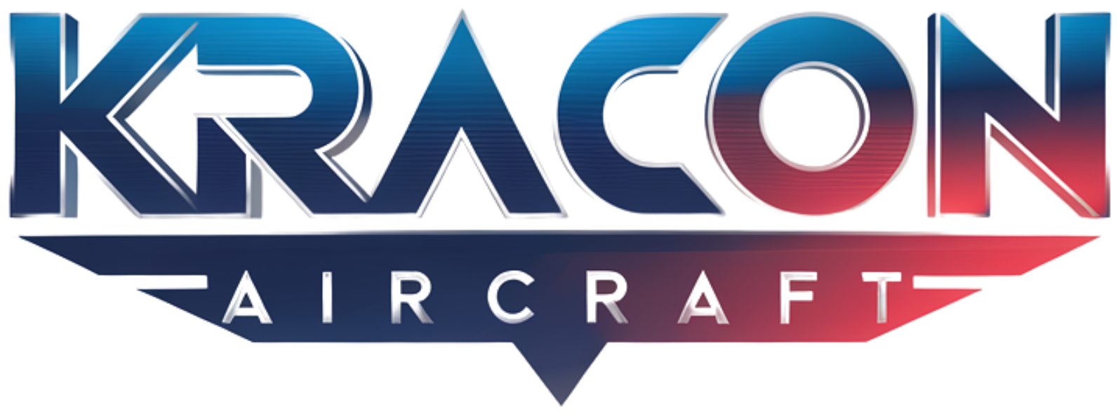 Kraccon Aircraft logo: blue/red gradient text with arrow, and the word 