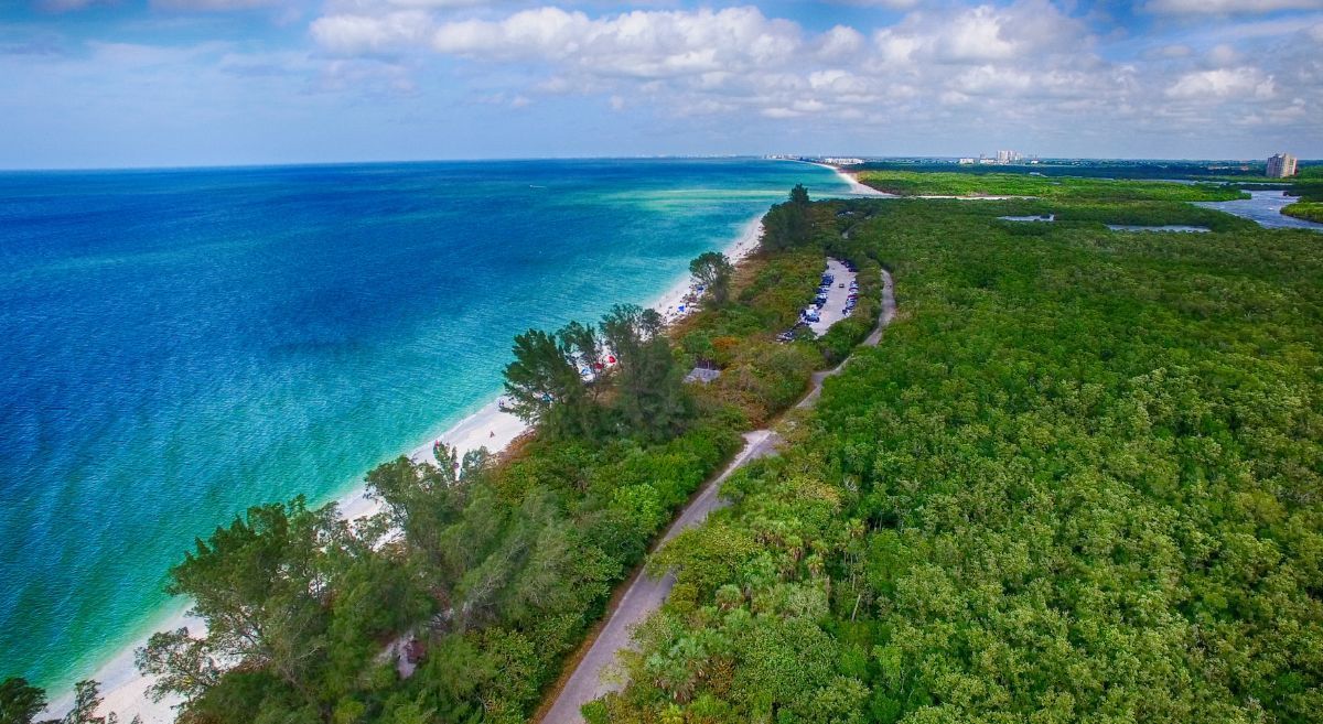 An aerial view of the Naples, FL, coastline.
